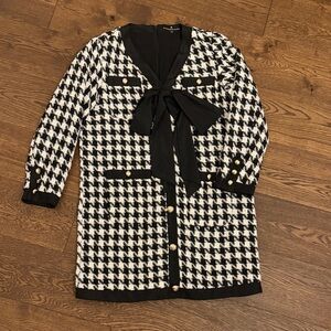 Pomander Place Black and White Houndstooth dress with Gold Buttons